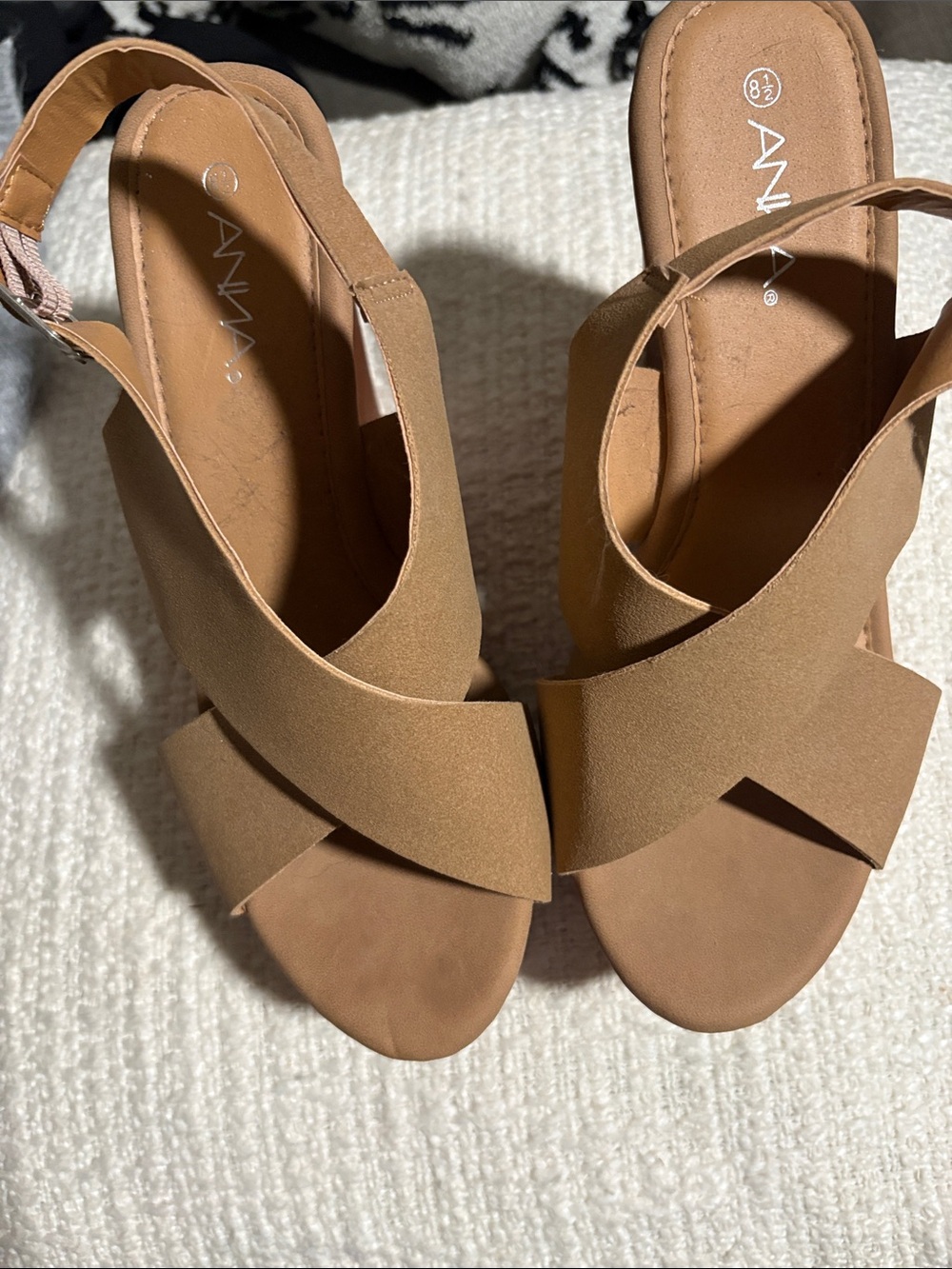 ANNA Tan Crisscross Slingback Sandals